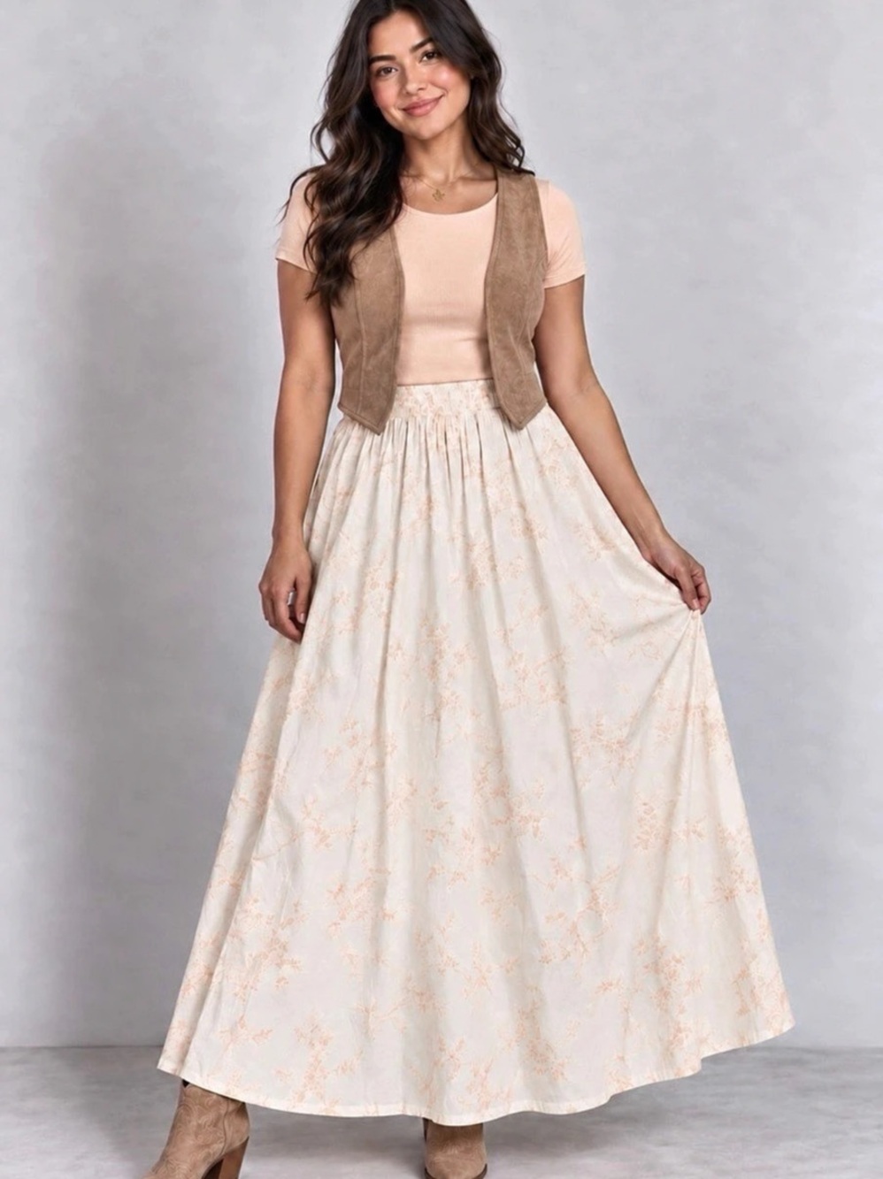 Floral Maxi Skirt in Cream & Orange XS NWT